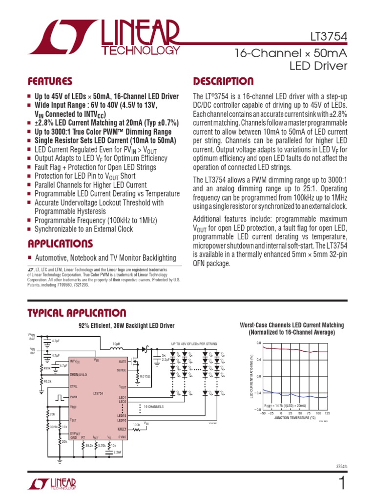 Description Features: Lt3754 16-Channel × 50ma Led Driver | PDF ...