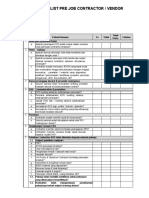 Check List Pre Job Activity Vendor, Contactor, Sub Contractor PDF