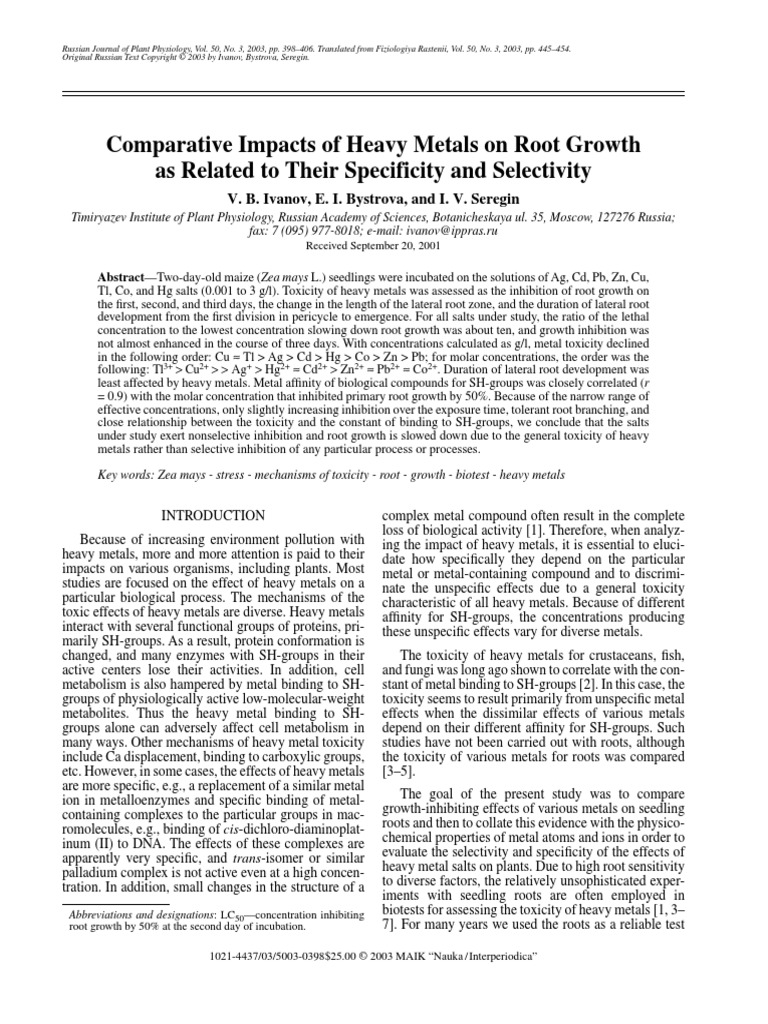 Comparative Impacts of Heavy Metals On Root Growth PDF | PDF | Chemical ...