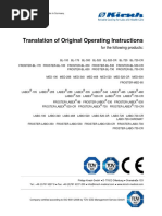 Translation of Original Operating Instructions: For The Following Products