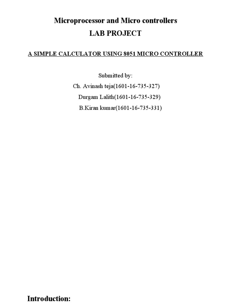 Microprocessor and Micro Controllers Lab Project: A Simple Calculator ... Circuit Diagram