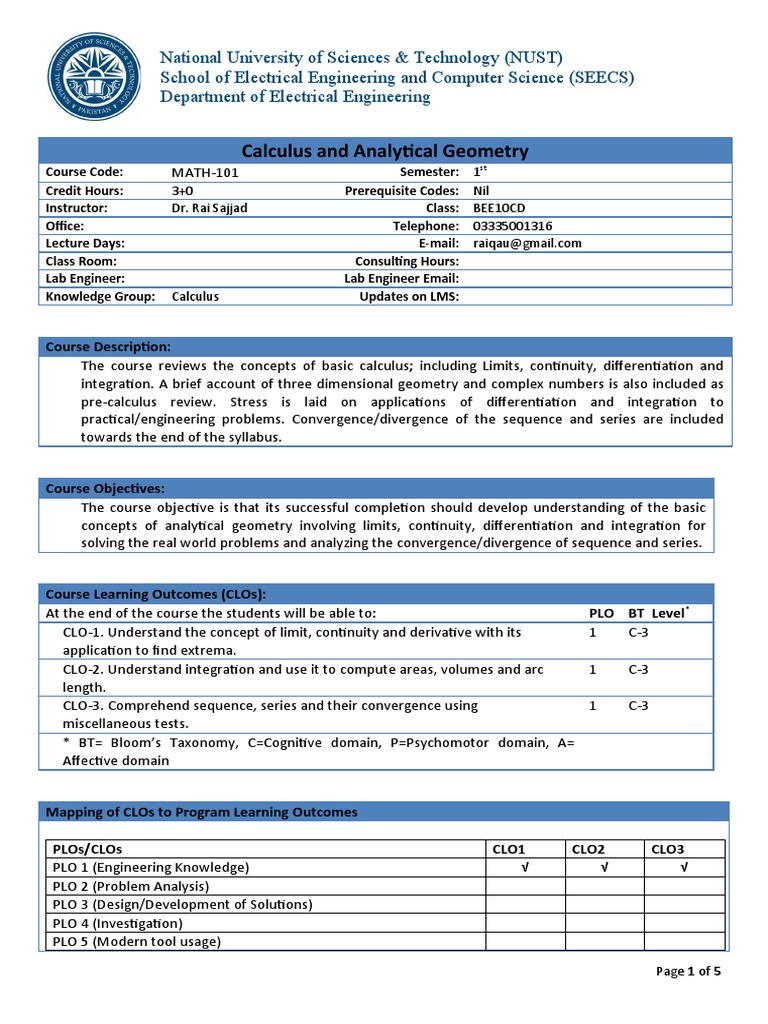 Math 101 Calculus Analytical Geometry Obe Fall 2018 Pdf