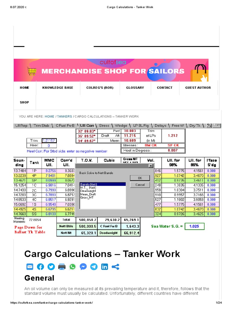 Cargo Calculations Tanker Work PDF Barrel (Unit) Density