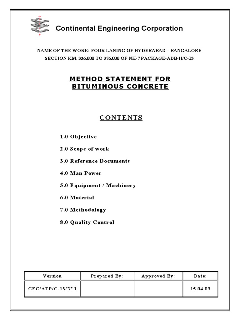 Method Statement for Bituminous Concrete | PDF | Road Surface | Asphalt