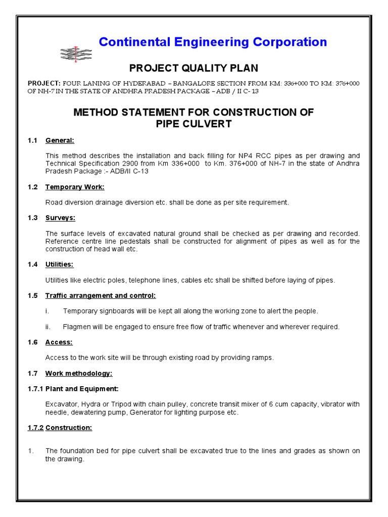 Pipe Culvert Construction Methodology | PDF | Pipe (Fluid Conveyance ...