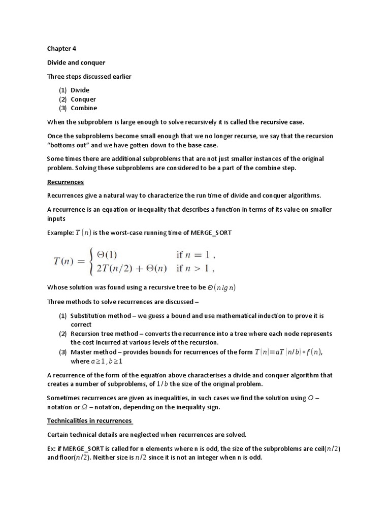 Chapter 4 Divide and Conquer | PDF | Recurrence Relation | Recursion