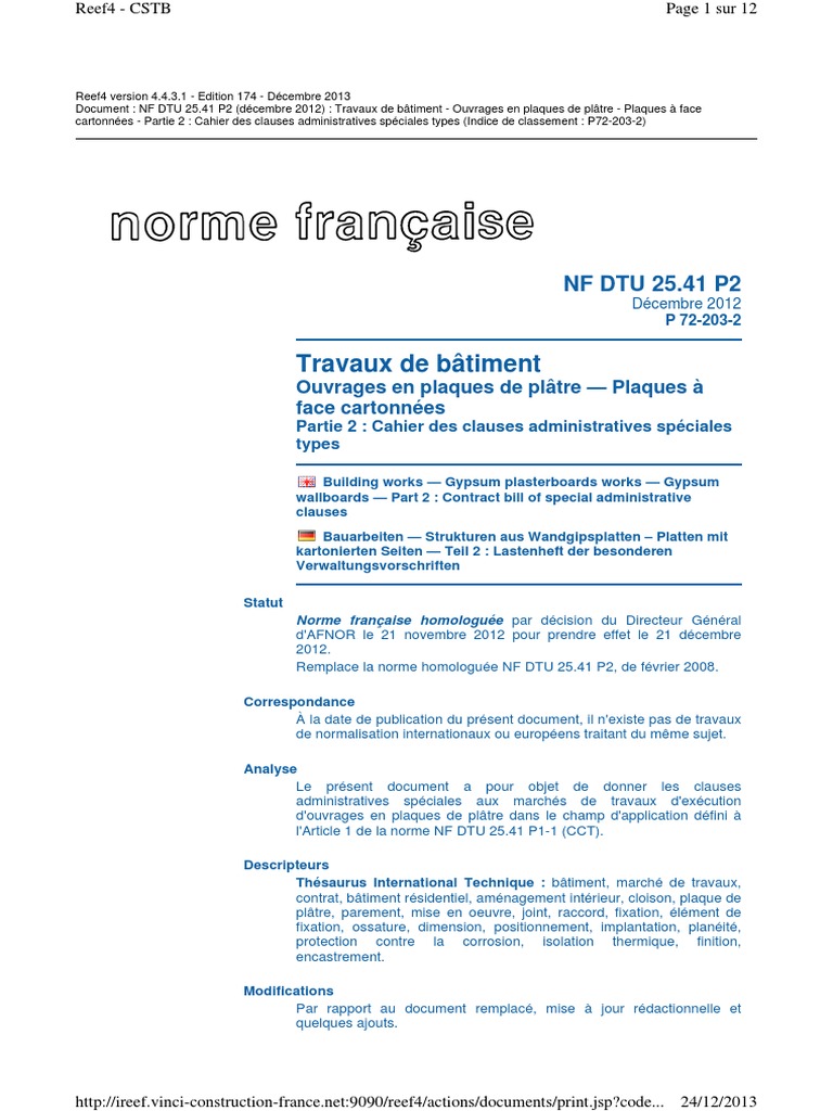 Travaux de Bâtiment: NF DTU 25.41 P2 | PDF | Code de la construction et ...