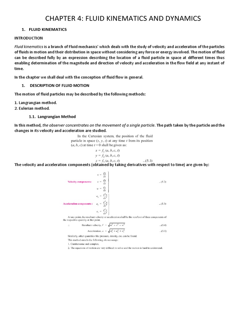 Fluid Kinematics and Dynamics Overview | PDF | Kinematics | Fluid Mechanics