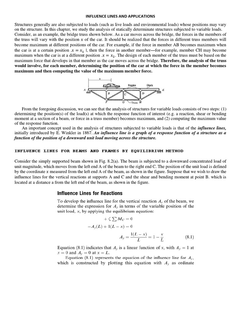 Influence Lines and Applications | PDF | Truss | Beam (Structure)