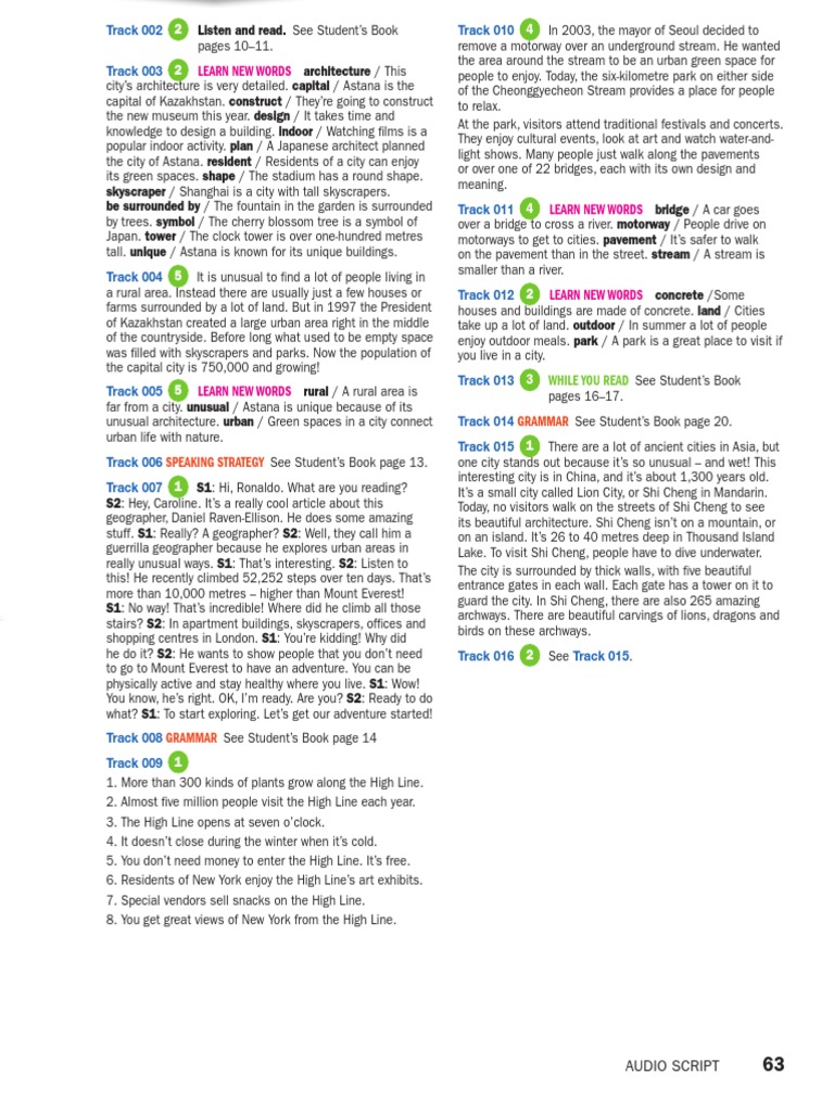 Student'S Book Audio Script: Track 002 Track 003 Track 010 | PDF