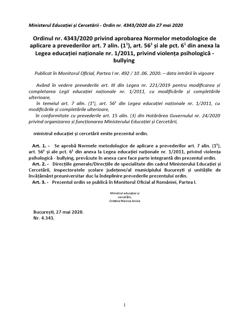 Ministerul EducaÅ£iei Si CercetÄrii Ordin Nr 4343 2020 Din 27 Mai 2020