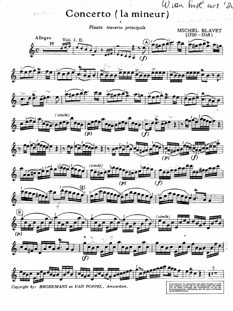 Blavet Concerto A Minor Flute Part PDF PDF