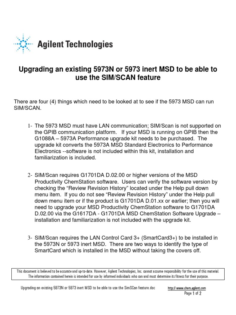 Upgrading An Existing 5973N or 5973 Inert MSD To Be Able To Use The SIM ...