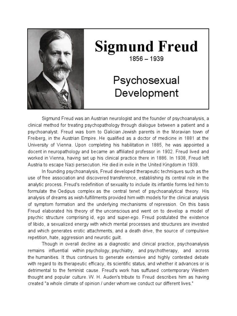 Sigmund Freud Psychosexual Development PDF Oedipus Complex
