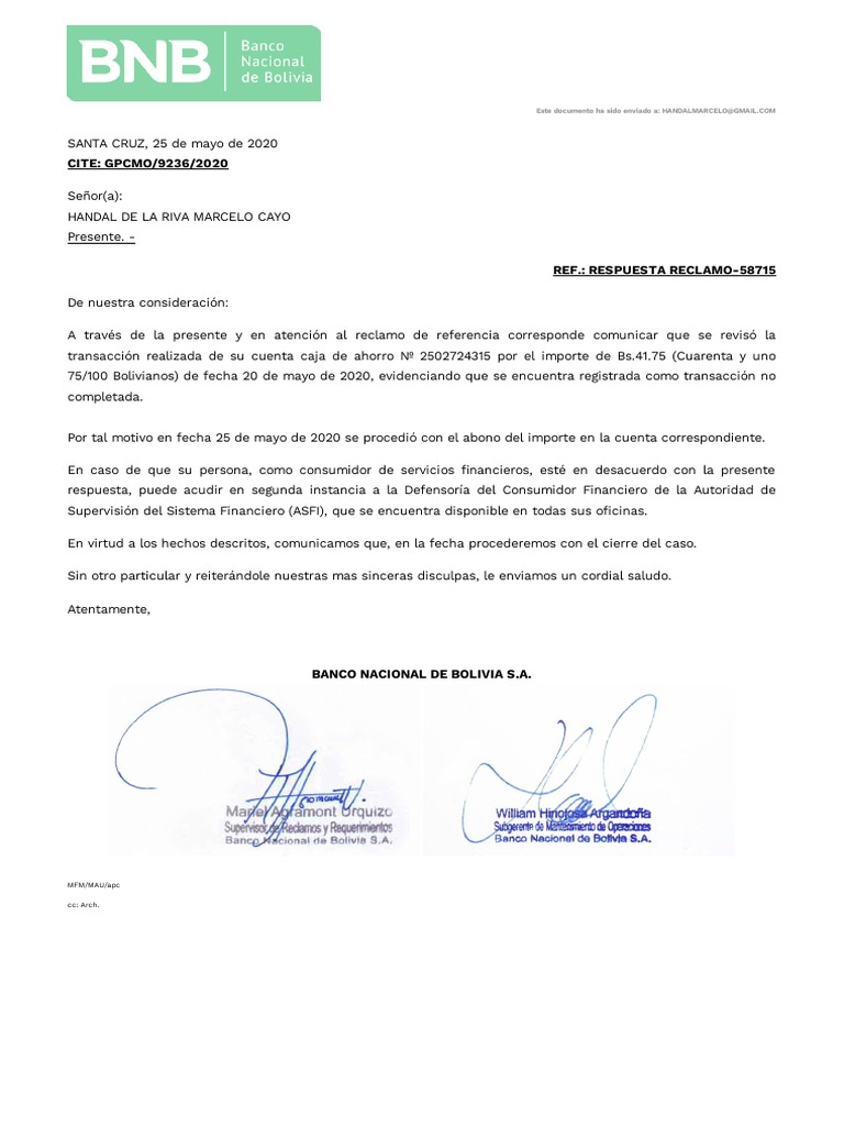 Carta De Reclamo