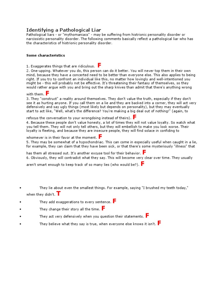 Recognizing Traits of Pathological Liars | PDF | Personality Disorder ...