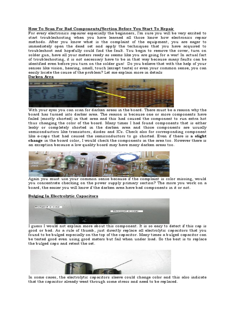 Scanning for Bad Components in Repairs | PDF | Capacitor | Resistor