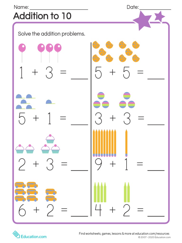 Addition To 10: Solve The Addition Problems | PDF