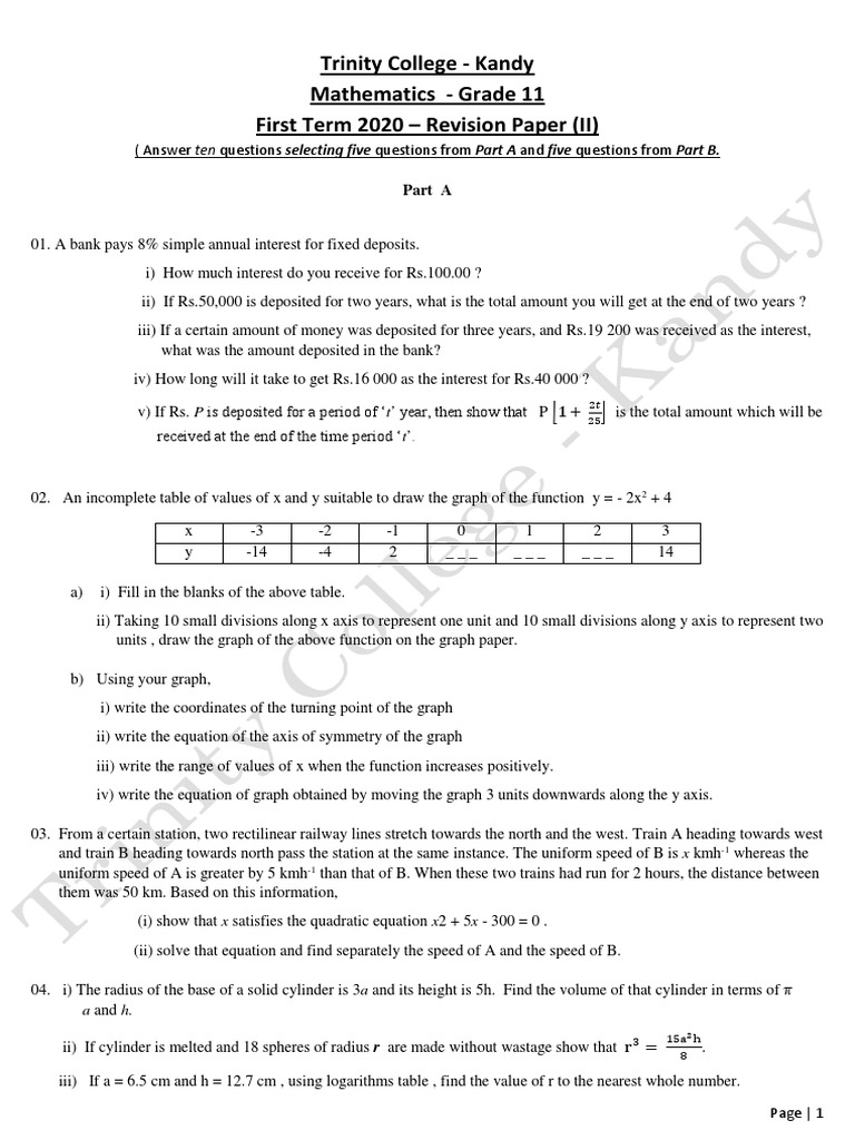 Grade 11 Math Revision Paper 2020 | PDF | Speed | Mean