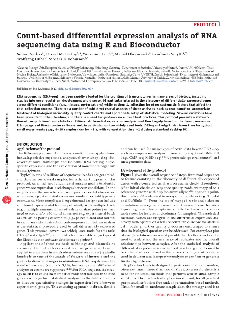 Count-Based Differential Expression Analysis of RNA Sequencing Data ...