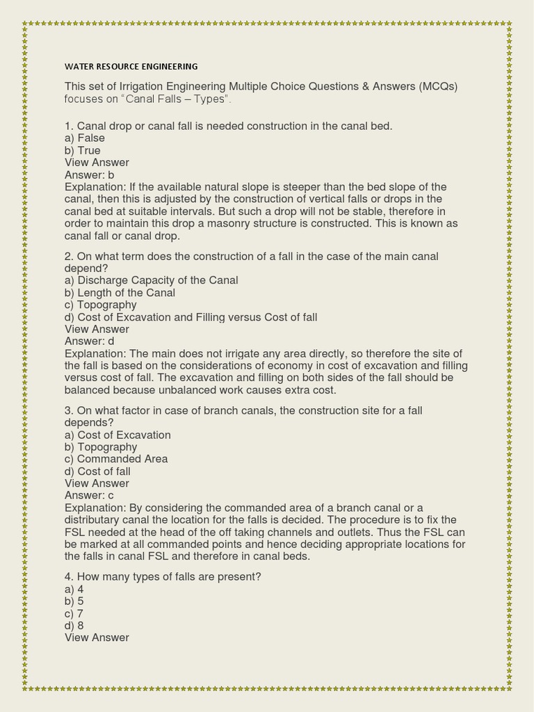 Irrigation Engineering Questions and Answers PDF PDF Spillway Turbine