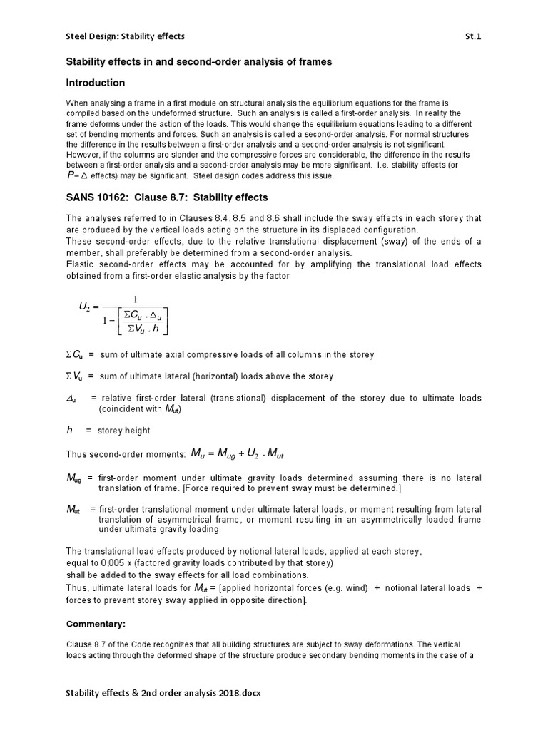 Steel Frame Stability and Second-Order Analysis | PDF | Bending | Force