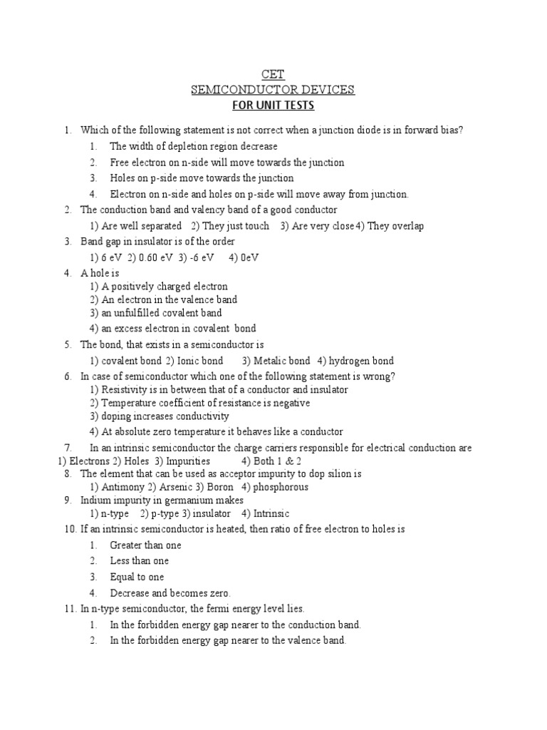 CET Semiconductor Devices Questions | PDF | P–N Junction | Semiconductors