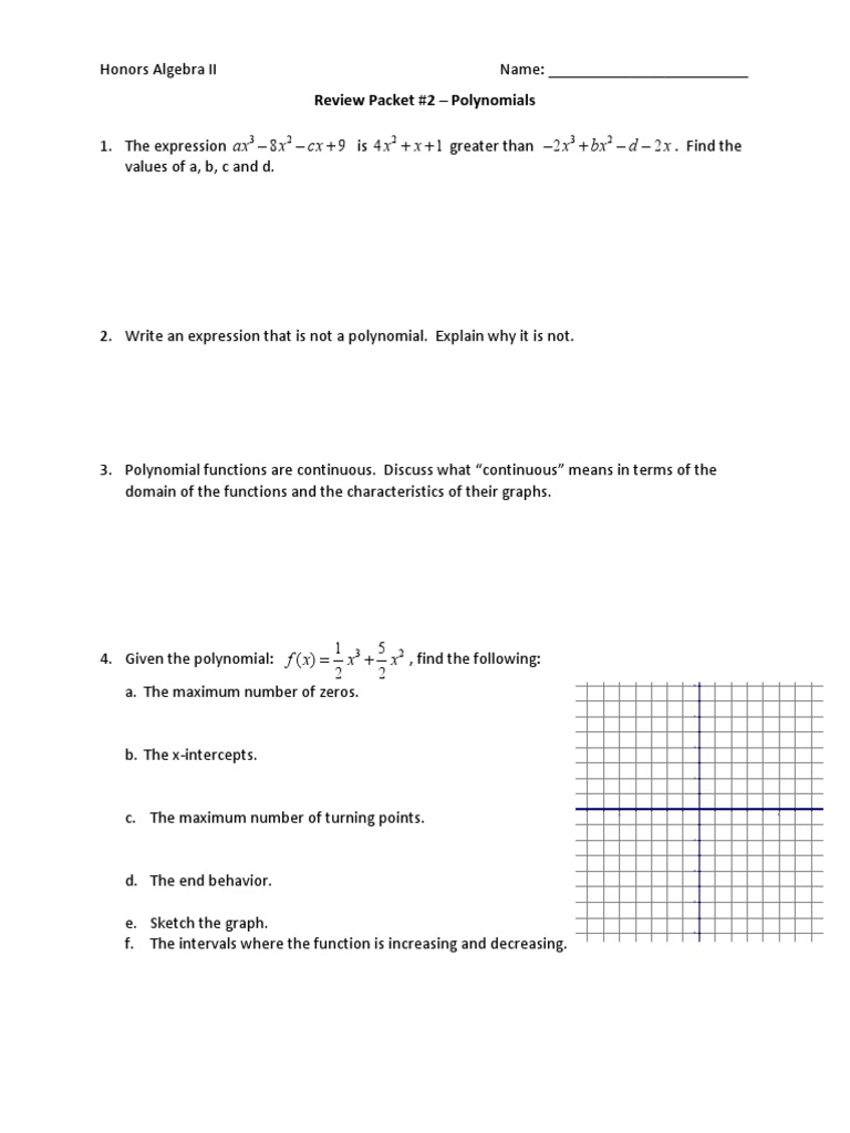 Polynomial Function Review Packet | PDF | Zero Of A Function | Polynomial