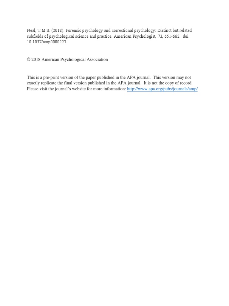 Forensic Psychology and Correctional Psychology | PDF | American ...