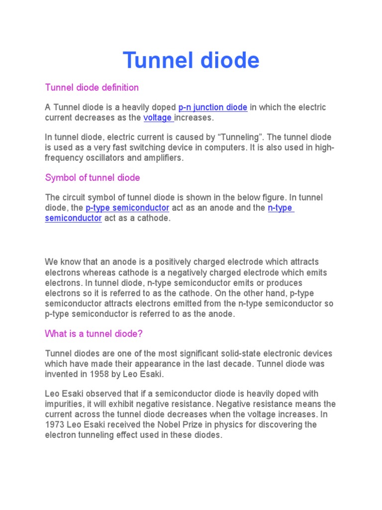 Tunnel Diode Definition PDF PN Junction Diode