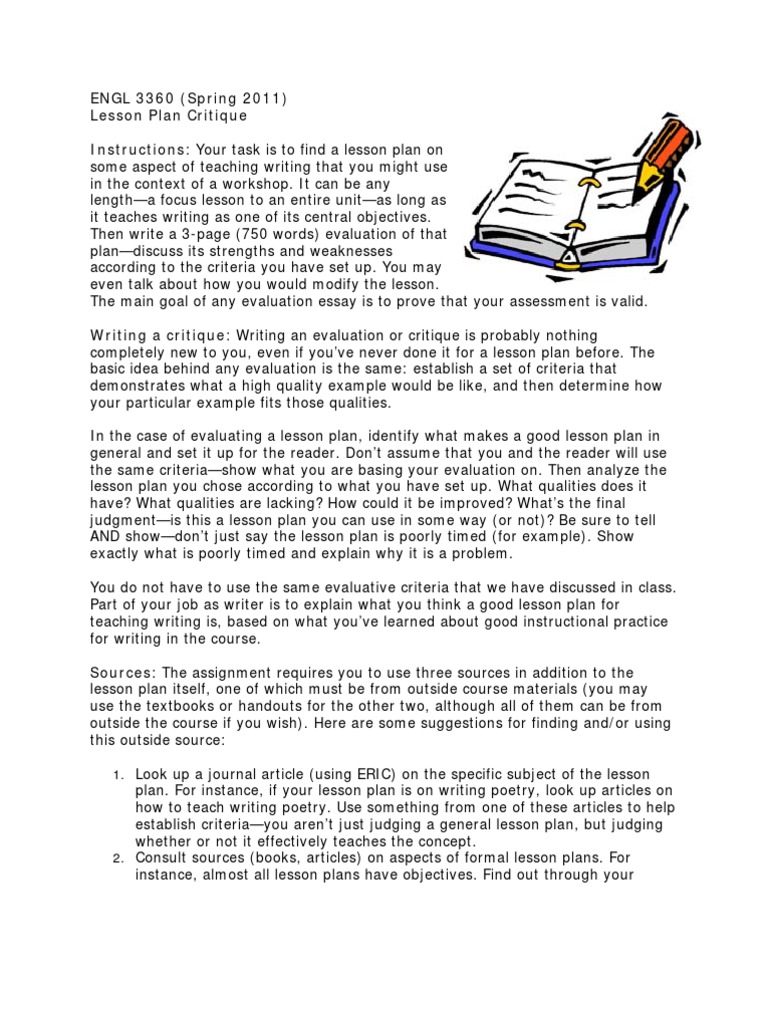 Lesson Plan Critique Spring 2011 PDF Lesson Plan Evaluation