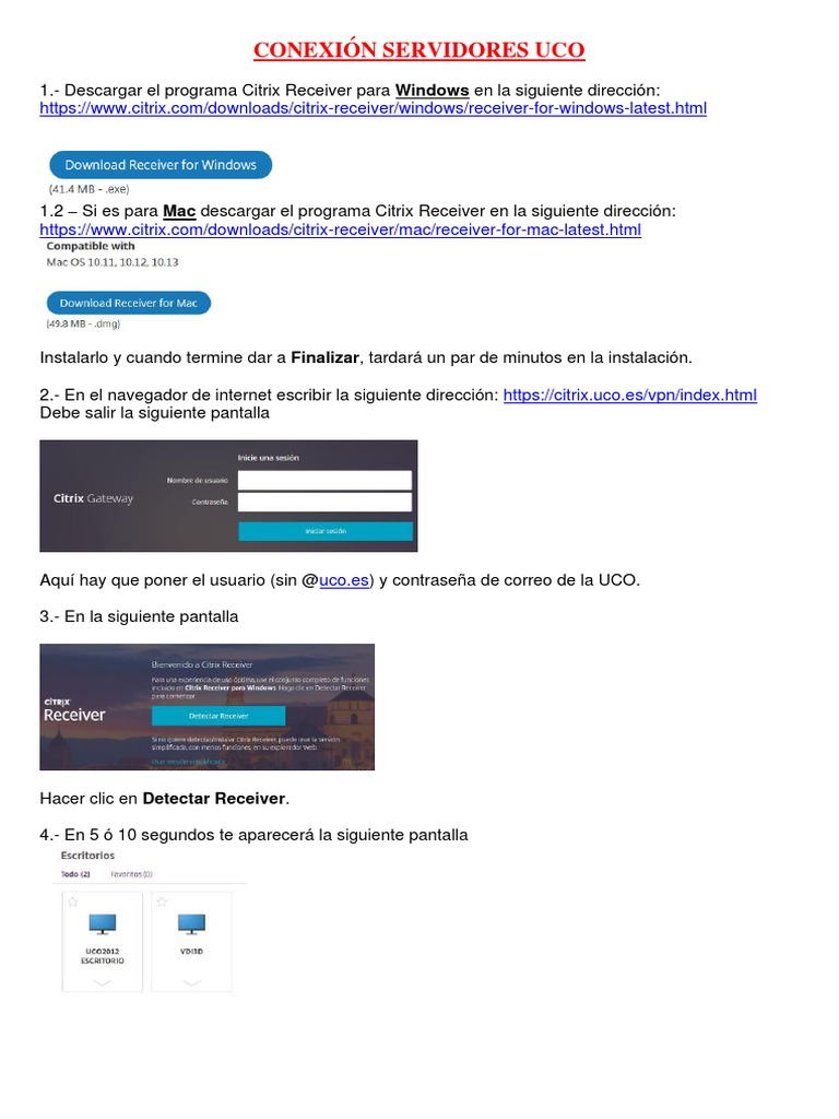 Conexión Remota UCO con Citrix Receiver | PDF