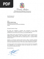 Carta de Felicitación Del Presidente Danilo Medina A Michel El-Hage, Por Su Elección Como Presidente de La Junta Directiva de CADOCON