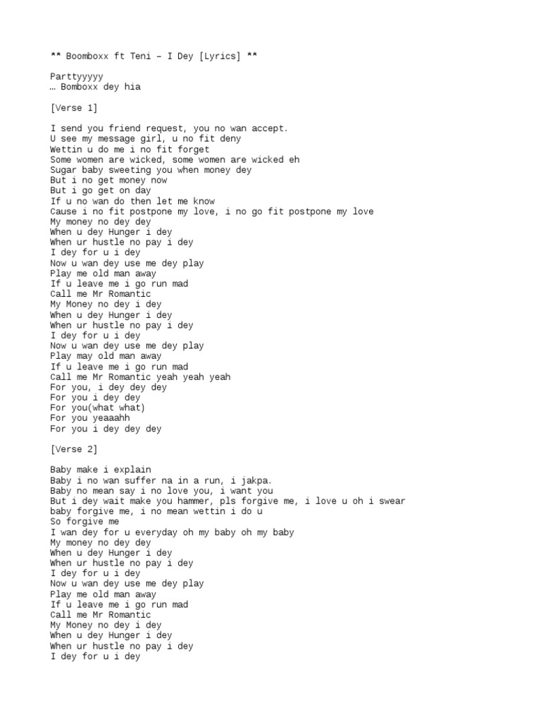 Boomboxx FT Teni I Dey (Lyrics) PDF