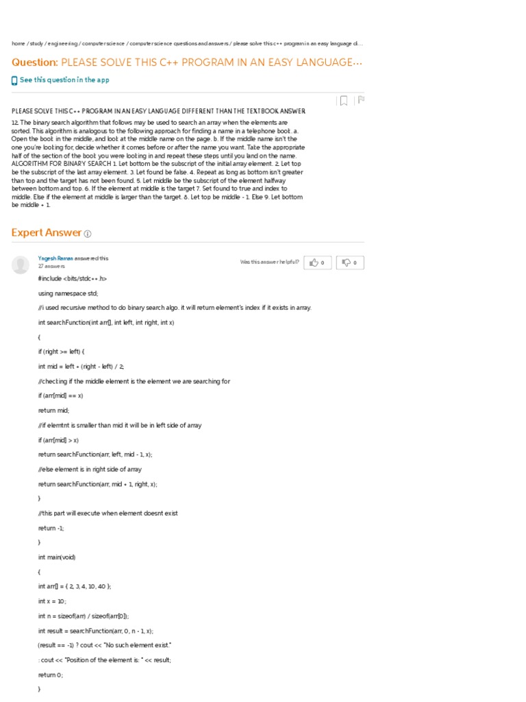 Question: Please Solve This C++ Program in An Easy Language | PDF ...