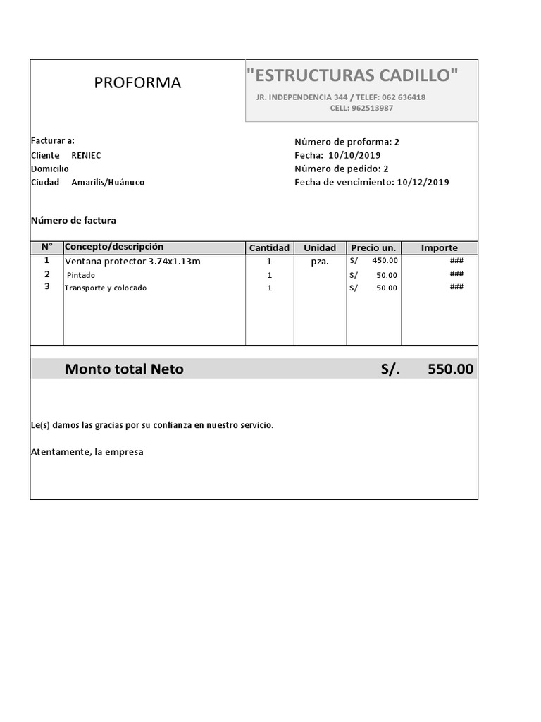 Modelo de Proforma Simple para Imprimir | PDF | Finanzas y dinero