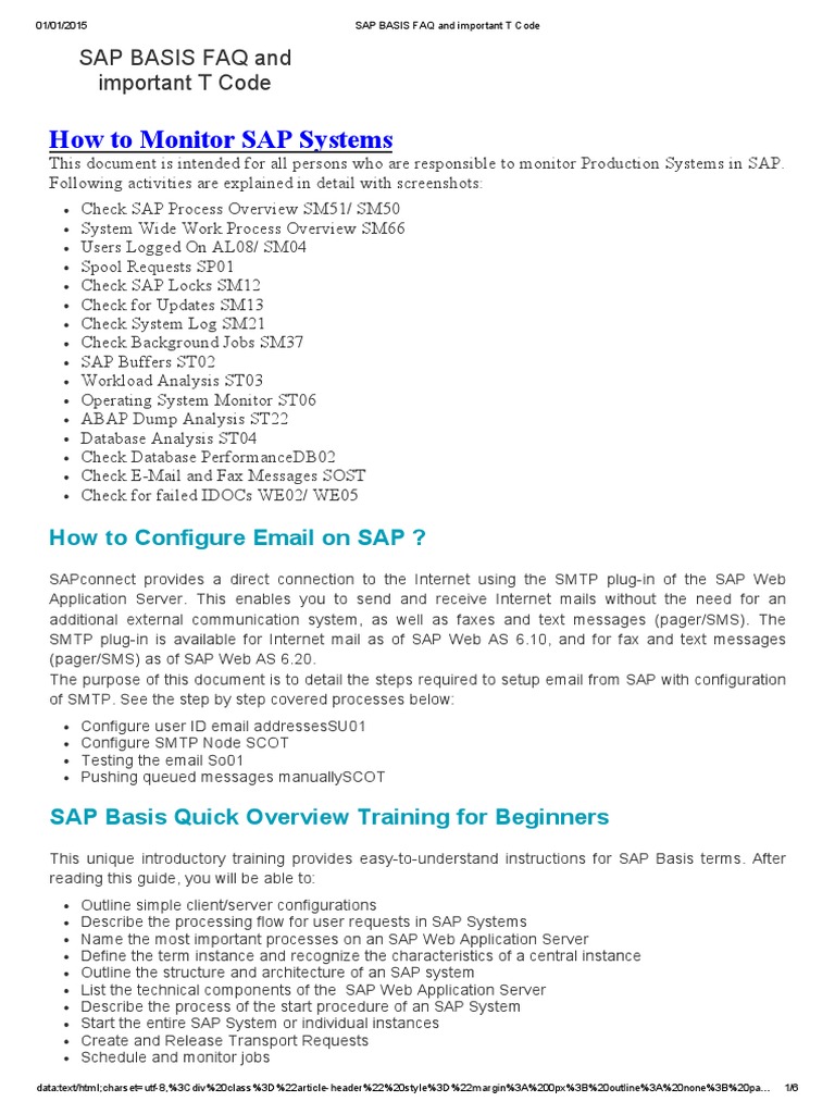 SAP BASIS FAQ and Important T Code | PDF | File System | Client–Server ...