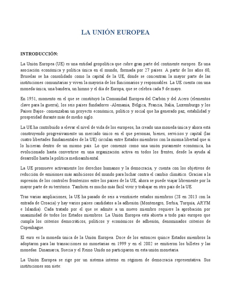 Union Europea | PDF | Unión Europea | Estado miembro de la Unión Europea