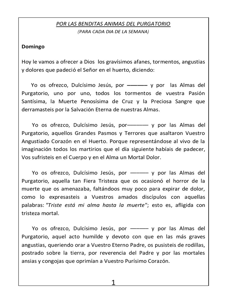 Oraciones para Cada Dia de La Semana | PDF | Purgatorio | Oración