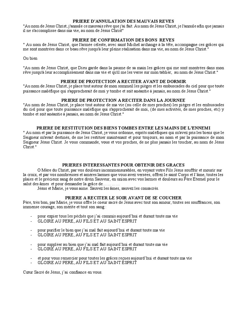 Priere De Purification De L archange Michael De 21 Jours Pdf Priére Avant de Se Coucher | PDF | Rêve | Jésus