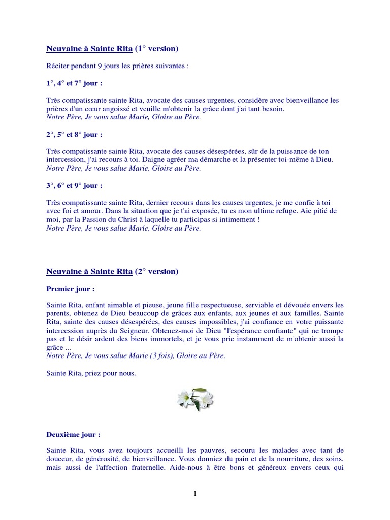 Neuvaine à Sainte Rita Pour Les Causes Désespérées Pdf Sainte Rita PDF | PDF | Notre Père | Amour