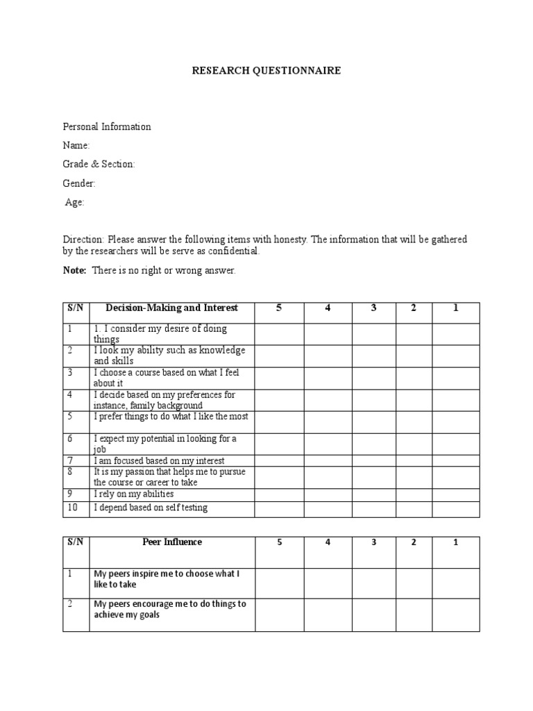 Student Decision-Making Survey Questionnaire | PDF | Self-Improvement ...