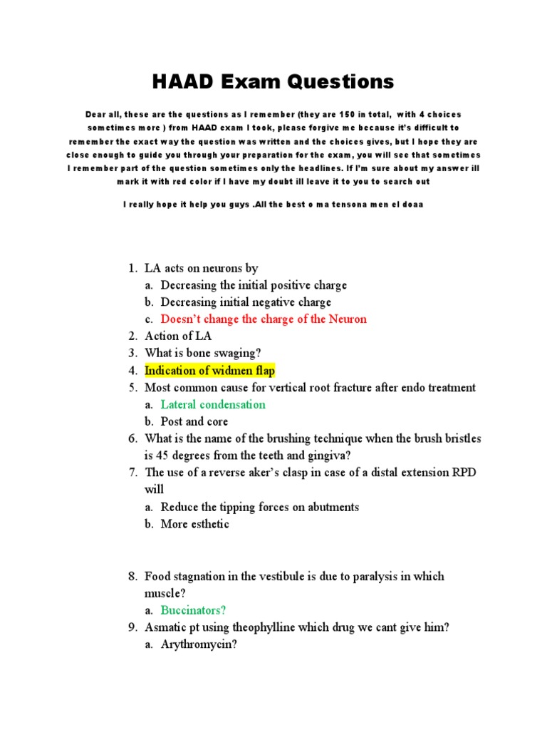 HAAD Exam Questions Overview | PDF | Animal Anatomy | Dentistry Branches