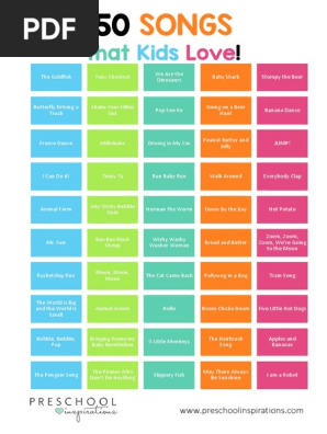 50 Songs that Kids Love Printable - Preschool Inspirations