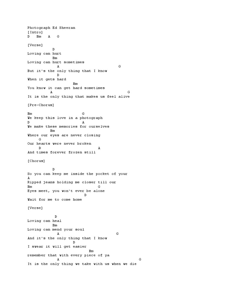 Photograph Ed Sheeran PDF Song Structure Songs
