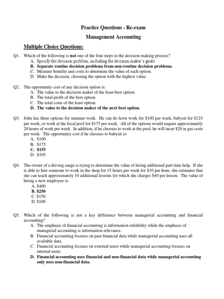 Management Accounting Re-exam Questions | PDF | Financial Accounting ...