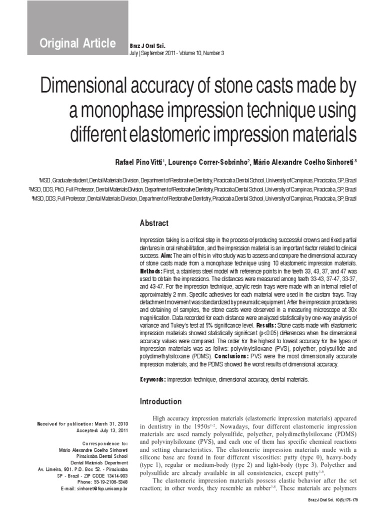 Dimensional Accuracy of Stone Casts Made by A Monophase Impression ...