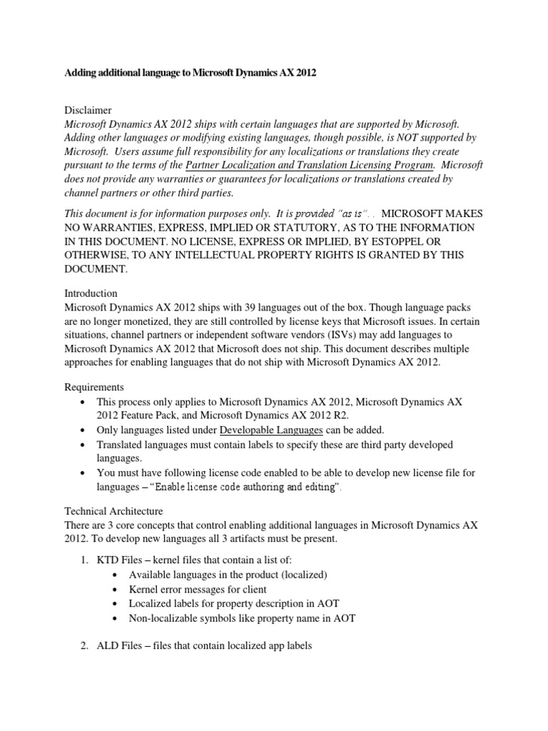 Adding Languages to Dynamics AX 2012 | PDF | Spanish Language | Arabic