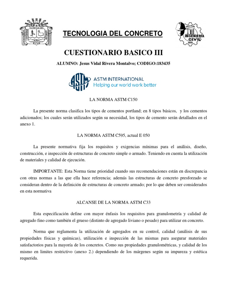 Concreto Astm Pdf Cemento Hormigón
