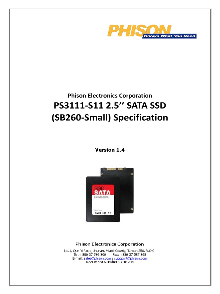 PS3111-S11 2.5'' SATA SSD (SB260-Small) Specification: Phison ...